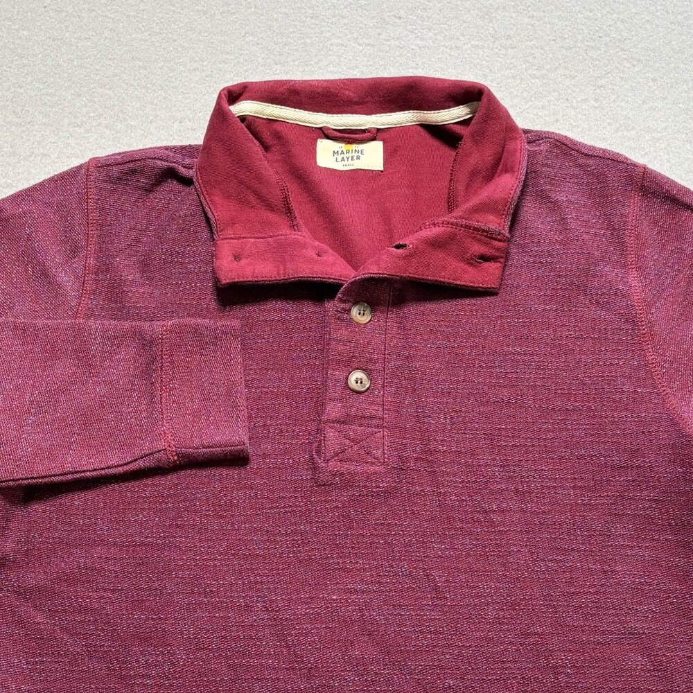 Marine Layer Burgandy/Red Long Sleeve Midweight Polo Shirt Men's Small